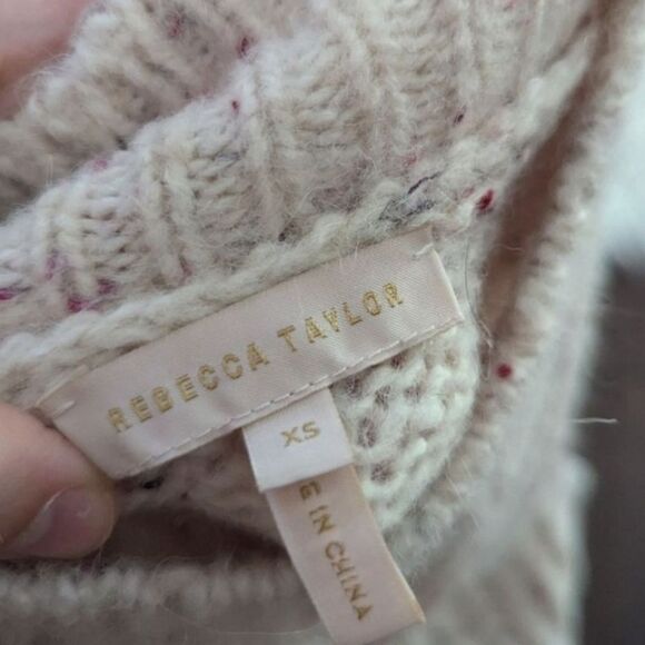 Rebecca Taylor Merino Wool Pink Confetti TWEED CABLEKnit XS Cream Sweater - Picture 10 of 10
